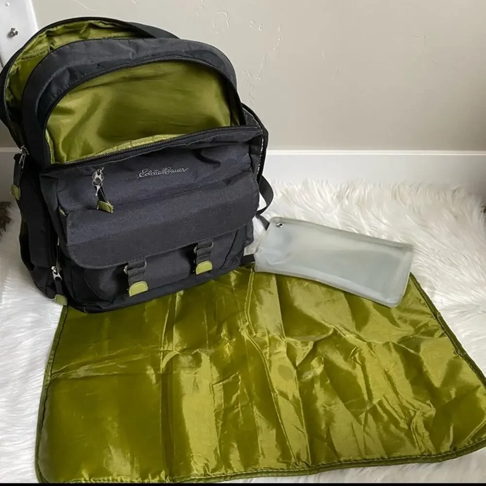 Eddie Bauer Gray With Green Accents Large Backpack Diaper Bag Gender Neutral